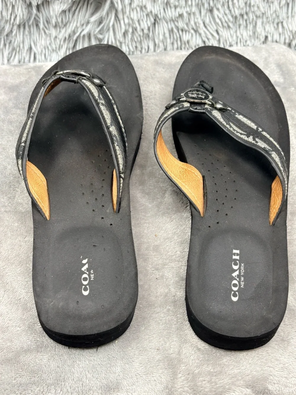 Coach Sandals Flip Flops Womens 9.5 Jasmine Thong  Slip On Casual Beach Black - Picture 6 of 8